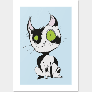 Cute black and white cat Posters and Art